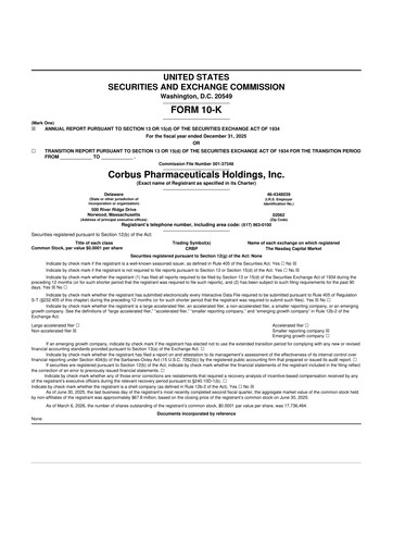 Vorschaubild Corbus Pharmaceuticals
 10-K Jahresbericht 2025