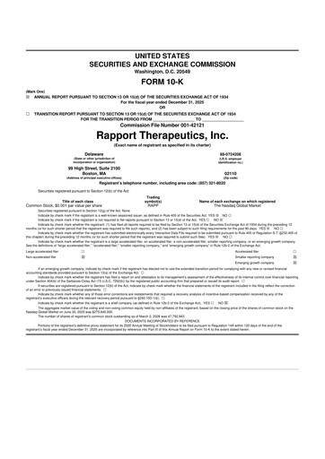 Thumbnail Rapport Therapeutics 10-K Annual Report 