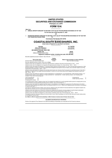 Thumbnail CoastalSouth Bancshares 10-K Annual Report 2025