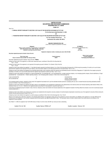 Vorschaubild OnKure Therapeutics 10-K Jahresbericht 