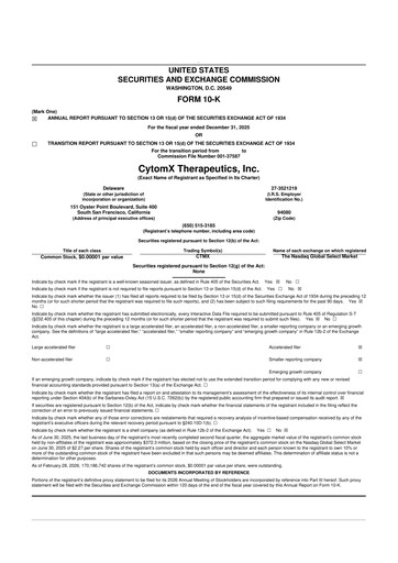 Thumbnail CytomX Therapeutics
 10-K Annual Report 