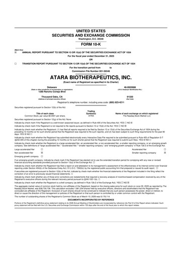 Miniature Atara Biotherapeutics 10-K Rapport annuel 