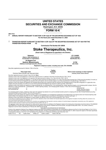 Thumbnail Stoke Therapeutics 10-K Annual Report 