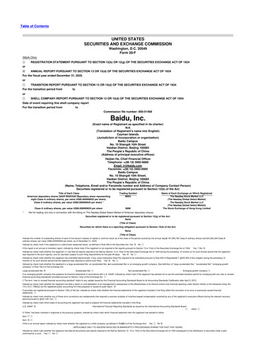 Thumbnail Baidu 20-F Annual Report 