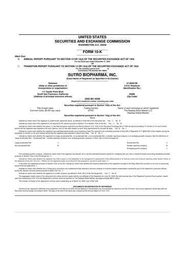 Thumbnail Sutro Biopharma 10-K Annual Report 