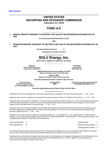Miniature SOLV Energy 10-K Rapport annuel 