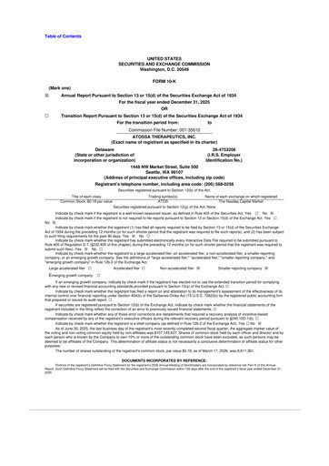 Miniature Atossa Therapeutics 10-K Rapport annuel 