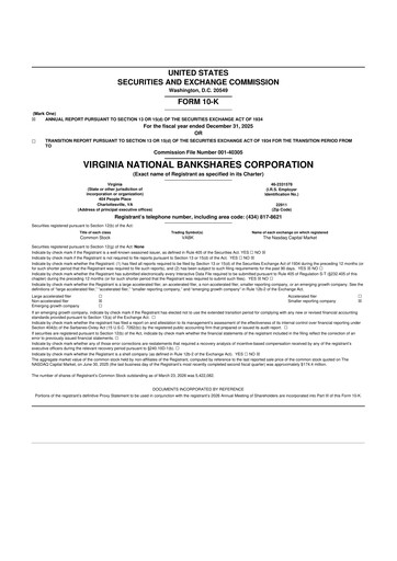 Thumbnail Virginia National Bankshares 10-K Annual Report 2025