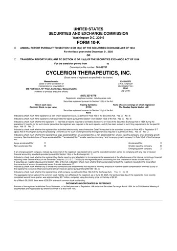 Miniature Cyclerion Therapeutics
 10-K Rapport annuel 2025