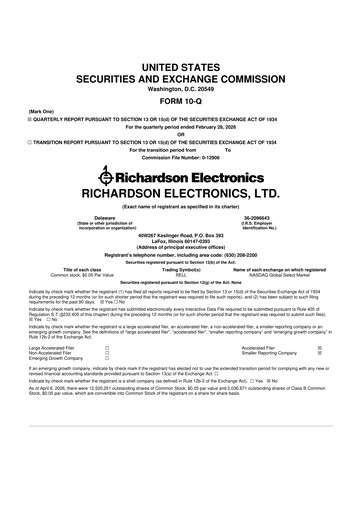Thumbnail Richardson Electronics 10-Q Quarterly Report FY 