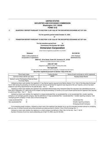 Thumbnail Immersion Corporation
 10-Q Quarterly Report FY 
