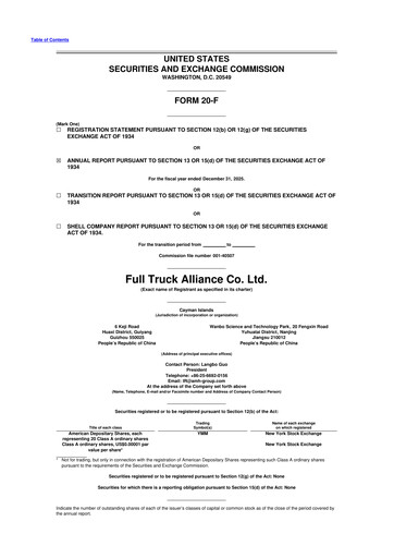 Miniature Full Truck Alliance 20-F Rapport annuel 