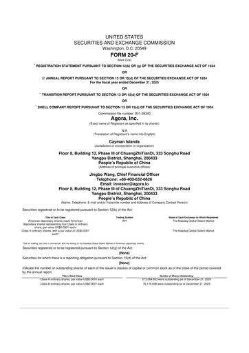 Thumbnail Agora, Inc. 20-F Annual Report 