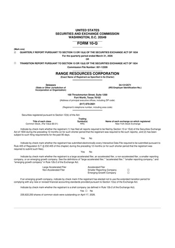 Vorschaubild Range Resources
 10-Q Quartalsbericht  