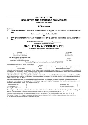 Thumbnail Manhattan Associates
 10-Q Quarterly Report FY 