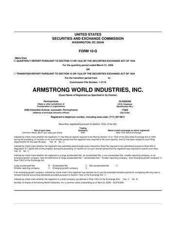 Thumbnail Armstrong World Industries
 10-Q Quarterly Report FY 