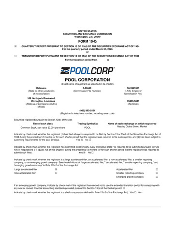 Thumbnail POOLCORP 10-Q Quarterly Report FY 