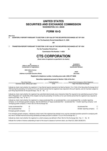 Miniature CTS Corporation 10-Q Rapport trimestriel  