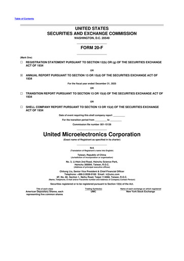 Miniature United Microelectronics 20-F Rapport annuel 