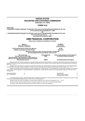 Thumbnail UMB Financial 10-Q Quarterly Report FY 