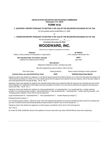 Thumbnail Woodward 10-Q Quarterly Report FY 