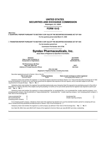 Thumbnail Syndax Pharmaceuticals 10-Q Quarterly Report FY 