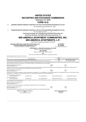 Thumbnail Mid-America Apartment Communities 10-Q Quarterly Report FY 