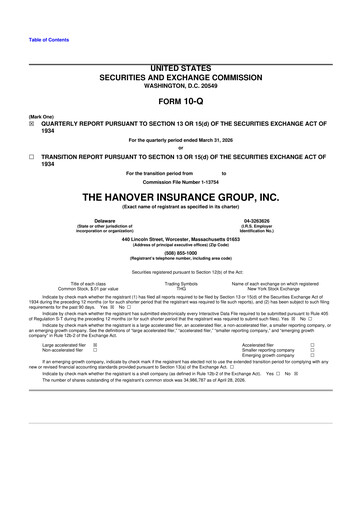 Thumbnail Hanover Insurance Group 10-Q Quarterly Report FY 