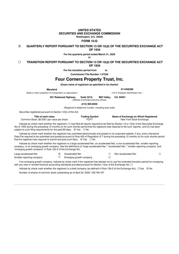 Thumbnail Four Corners Property Trust 10-Q Quarterly Report FY 
