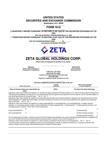 Miniature Zeta Global 10-Q Rapport trimestriel  