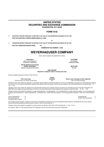 Thumbnail Weyerhaeuser
 10-Q Quarterly Report FY 
