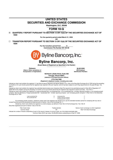 Thumbnail Byline Bancorp 10-Q Quarterly Report FY 