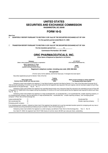 Thumbnail ORIC Pharmaceuticals
 10-Q Quarterly Report FY2026 