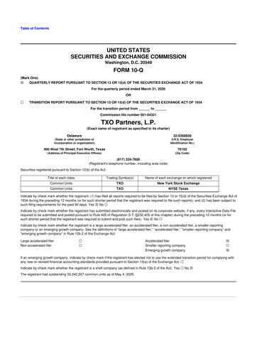 Thumbnail TXO Partners, L.P. 10-Q Quarterly Report FY 