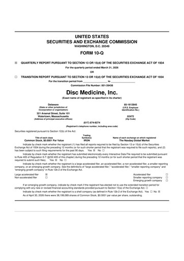 Thumbnail Disc Medicine 10-Q Quarterly Report FY 