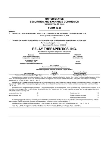 Thumbnail Relay Therapeutics 10-Q Quarterly Report FY 