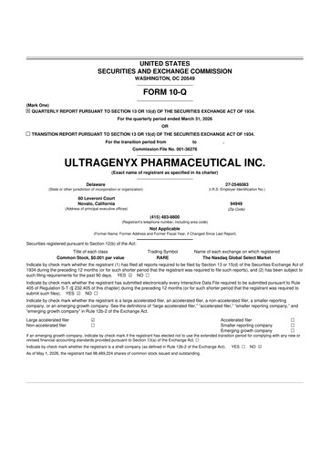 Miniature Ultragenyx Pharmaceutical 10-Q Rapport trimestriel  