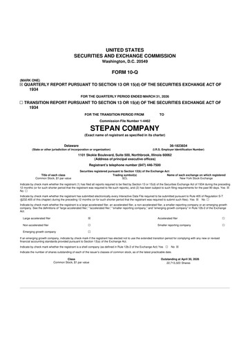 Thumbnail Stepan Company
 10-Q Quarterly Report FY2026 