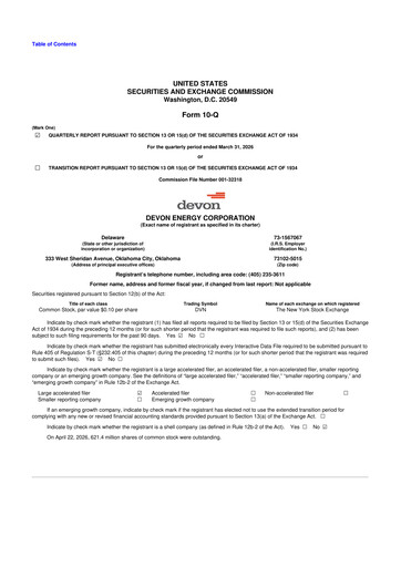 Miniature Devon Energy
 10-Q Rapport trimestriel  