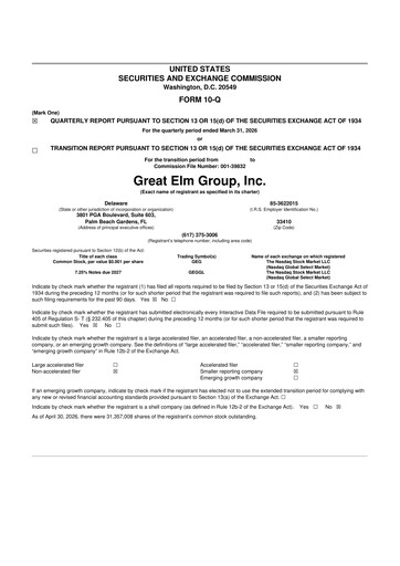 Thumbnail Great Elm Group 10-Q Quarterly Report FY 