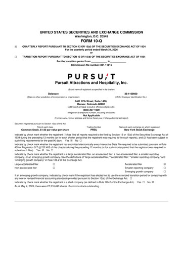 Thumbnail Pursuit Attractions and Hospitality 10-Q Quarterly Report FY 