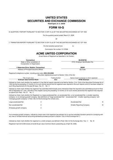 Miniature Acme United 10-Q Rapport trimestriel  