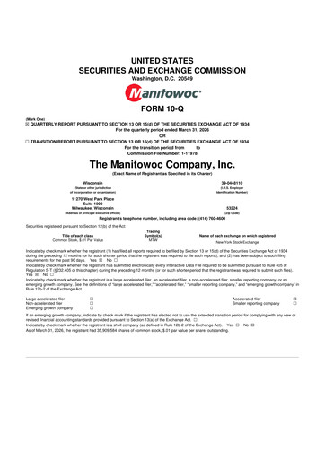 Thumbnail The Manitowoc Company
 10-Q Quarterly Report FY 