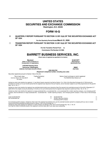 Thumbnail Barrett Business Services 10-Q Quarterly Report FY 
