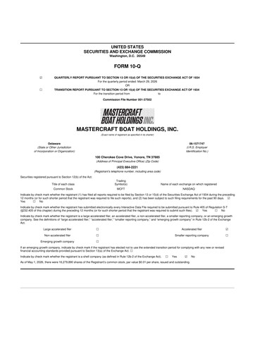 Thumbnail MasterCraft Boat 10-Q Quarterly Report FY 