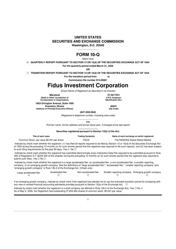 Miniature Fidus Investment Corporation 10-Q Rapport trimestriel 2026 