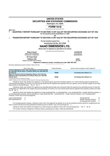 Miniature Nano Dimension
 10-Q Rapport trimestriel  