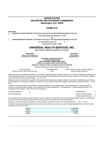 Thumbnail Universal Health Services
 10-Q Quarterly Report FY 