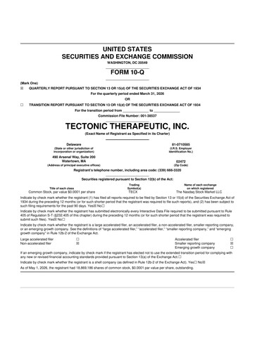 Thumbnail Tectonic Therapeutic 10-Q Quarterly Report FY 