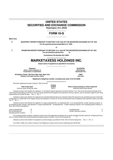 Thumbnail MarketAxess
 10-Q Quarterly Report FY 